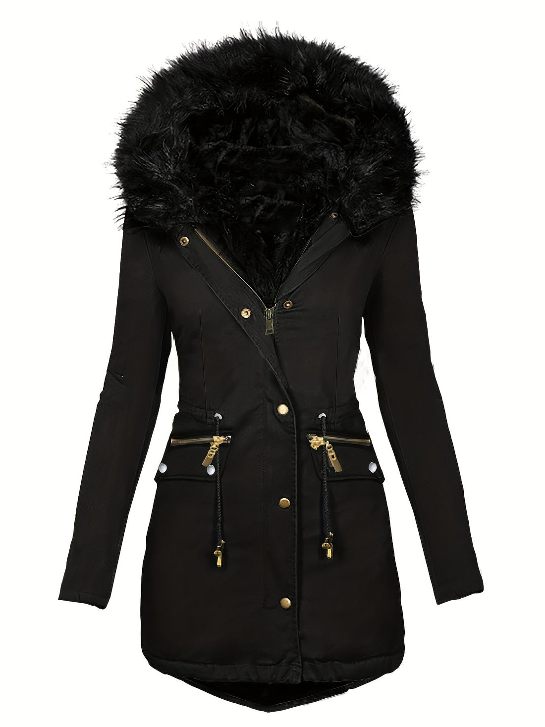 Anjie - women's hooded faux fur collar jacket