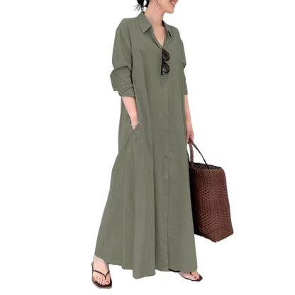 Women's solid color long sleeve pocket casual dress