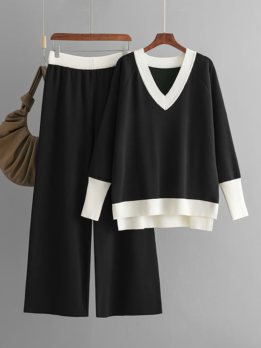 Contrast Trim Wide-Leg Two-Piece Lounge Set