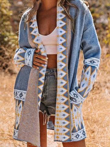 Women's blue aztec cardigan sweater