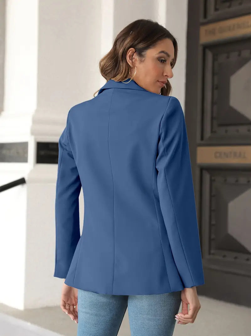 Women's solid lapel blazer jacket with pockets