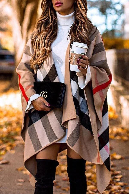 Plaid Tweed Dual-Purpose Top Cape Jacket