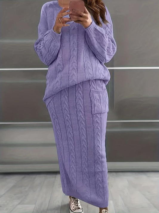 Cable Knit Relaxed Fit Sweater and Skirt Set