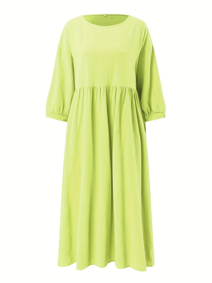 Women's Midi Dress - Empire Waist - Three-Quarter Sleeve - Elegant A-Line Fit