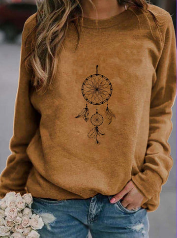 Women's ethnic style printed oversized sweatshirt