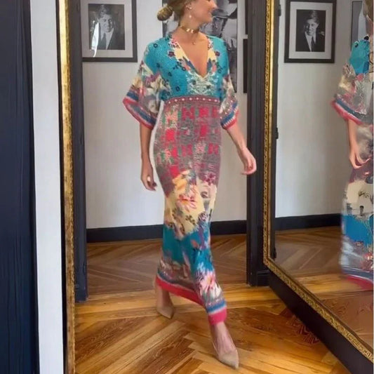 Retro Short Sleeve Maxi Dress