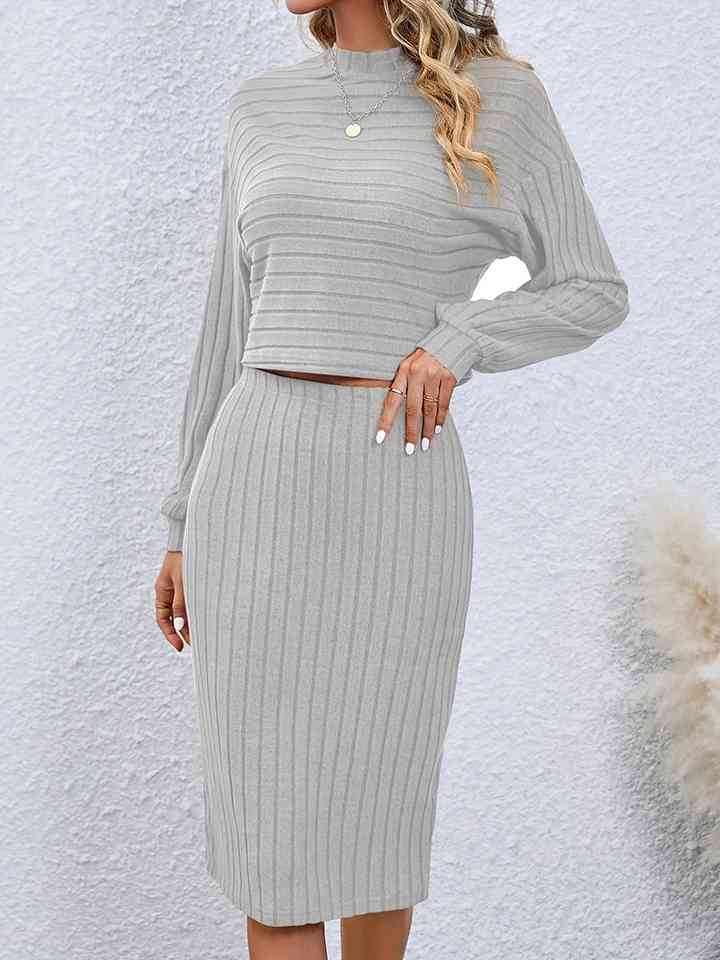 Natine - mock neck long sleeve top and pencil skirt set