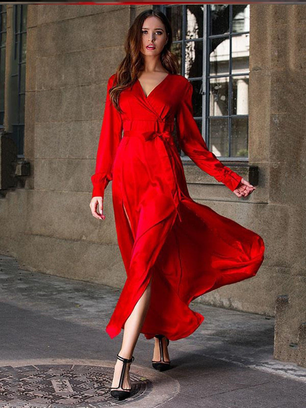 Elegant Long Sleeve V-Neck Maxi Dress for Women