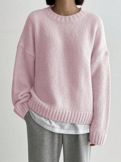 Women's round neck pink knitted sweater
