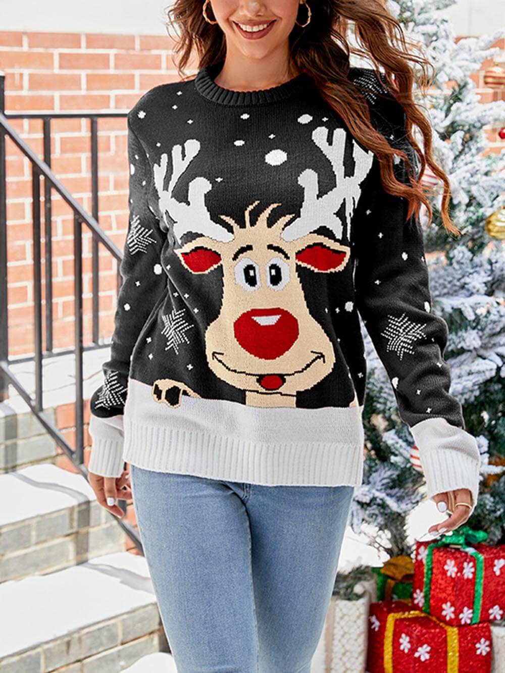 Reindeer-themed holiday sweater