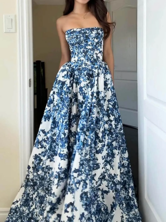 Strapless Fitted Floral Maxi Dress