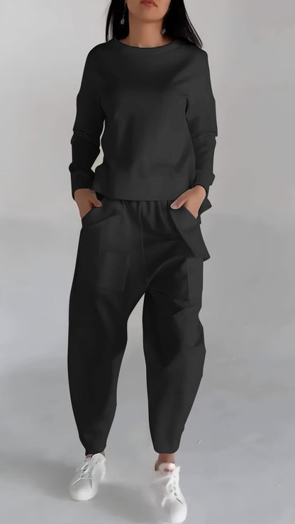 Women's lace-up long-sleeve top with multi-pocket pants set