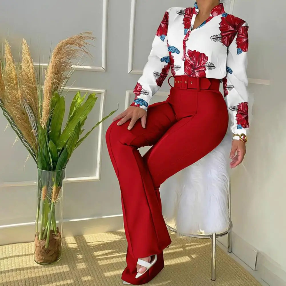 Charlotte - Flared Pants With Matching Blouse in Floral Print