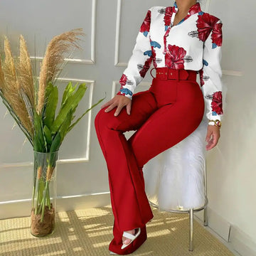 Charlotte - Flared Pants With Matching Blouse in Floral Print