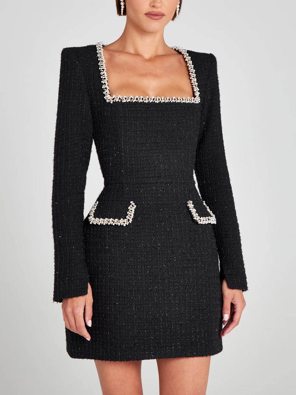 Embellished Trim Square Neck Mini Dress