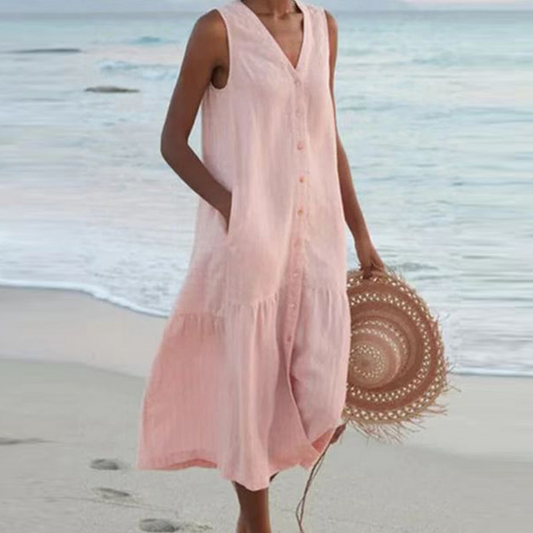 Relaxed Fit Sleeveless Button-Down Midi Dress