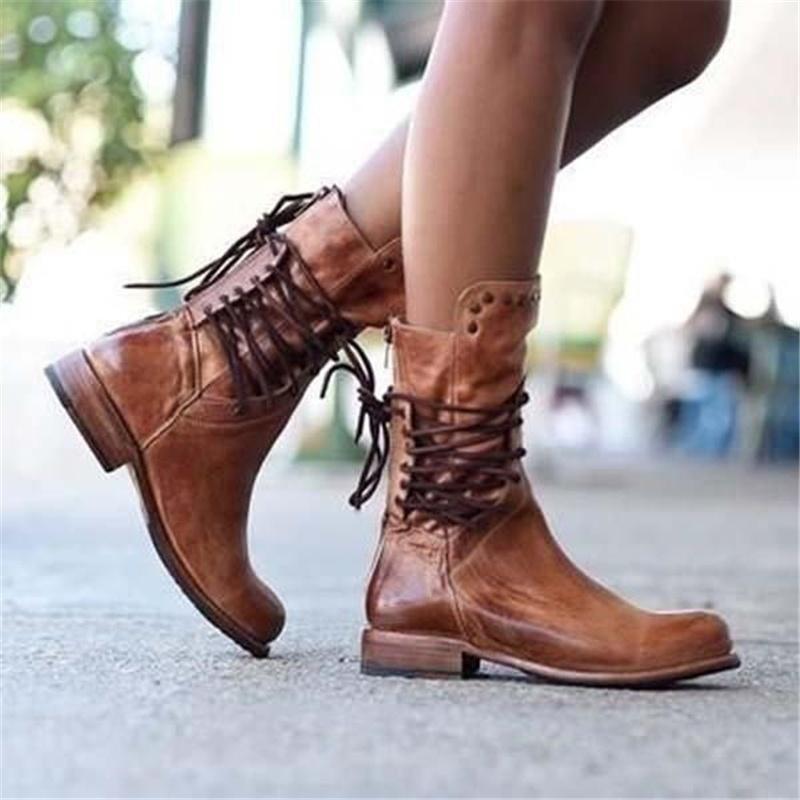 Vintage lace-up leather boots for women