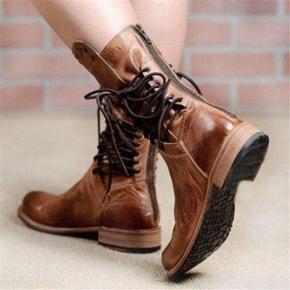 Vintage lace-up leather boots for women