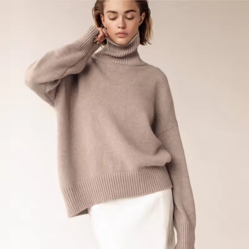 Oversized Wool Knit Turtleneck Pullover Sweater 