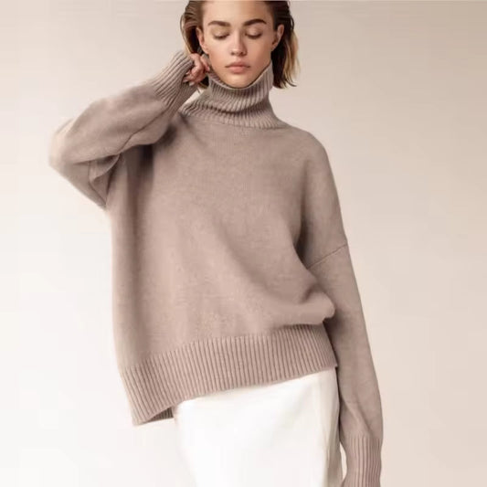 Oversized Wool Knit Turtleneck Pullover Sweater 