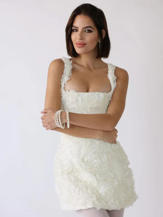 3D Floral Corset Mini Dress With Lace