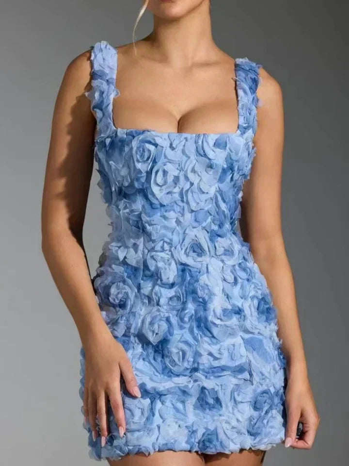 3D Floral Corset Mini Dress With Lace