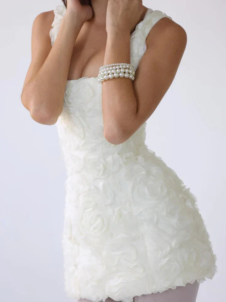 3D Floral Corset Mini Dress With Lace