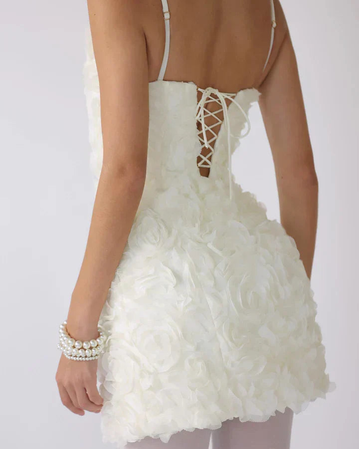 3D Floral Corset Mini Dress With Lace