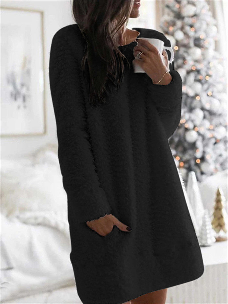 Women's cozy round neck soft lounge dress