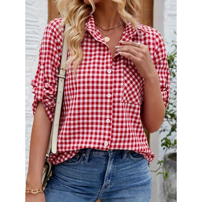 Women’s Casual Shirt - Relaxed Fit - Gingham Check - Breathable Natural Fibers