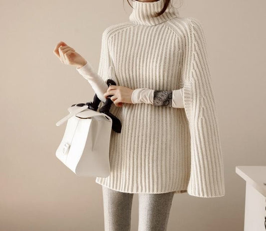 Ribbed Knit Oversized Cape Sweatshirt 