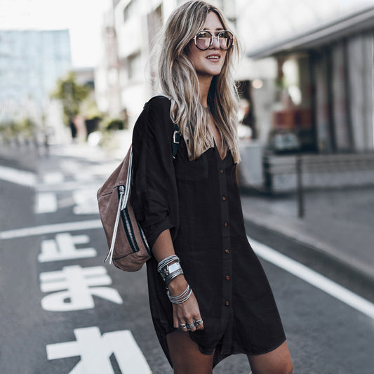 Lightweight Cotton Button-Up Tunic Dress