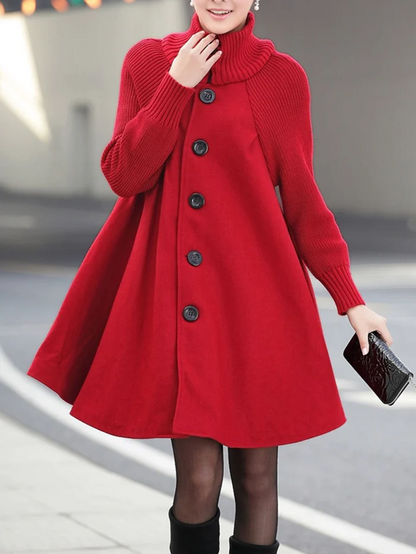 Women's mid-length high-neck button-down loose trench coat