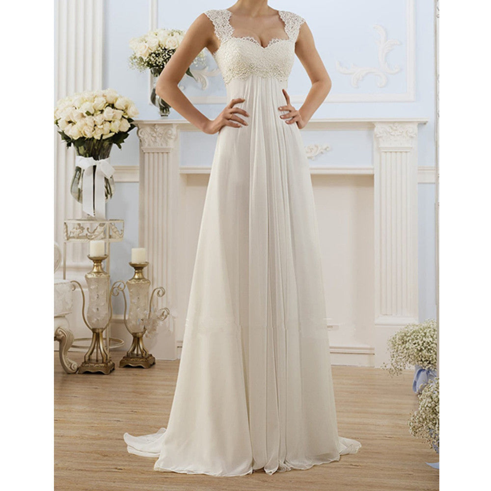 Lace Bodice Empire Waist Evening Dress