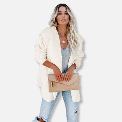 Women’s Hooded Cardigan – Sherpa Fleece – Oversized Fit – Open Front with Pockets