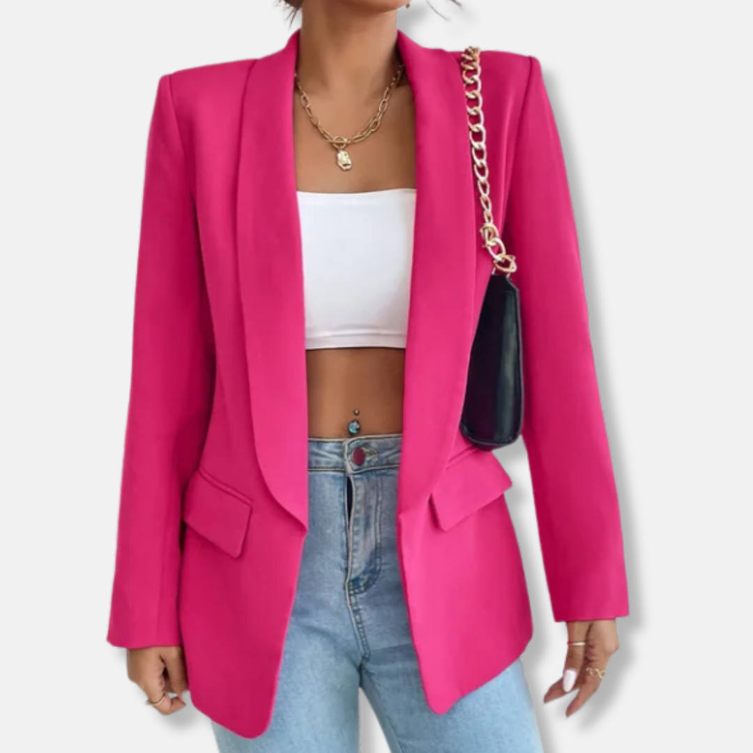 Isla Longline Blazer | Notch Lapel Flap Pockets Blazer