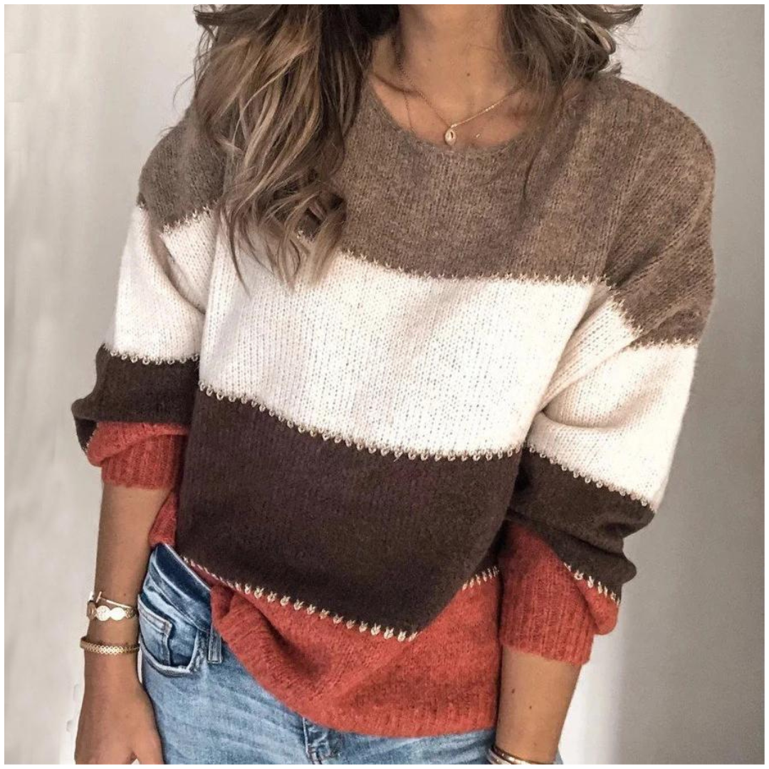 Women's striped long-sleeved sweater knitted pullover