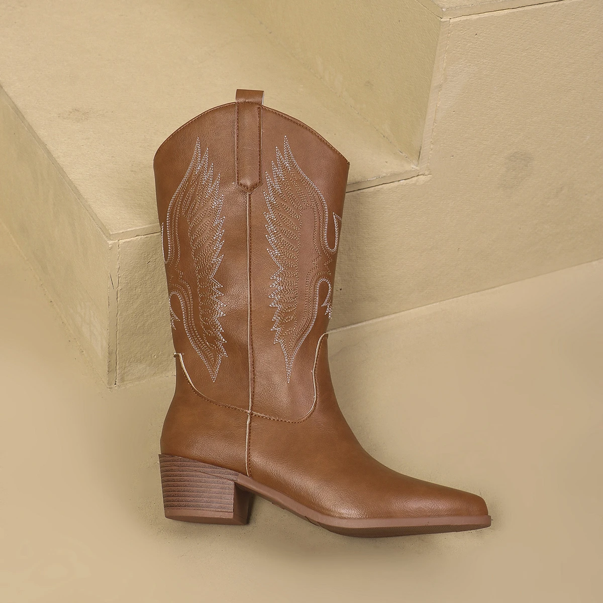 Women's embroidered mid-height cowboy boots
