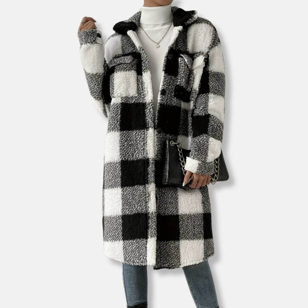 Isabella Fleece Check Shacket | Oversized Collared Shacket