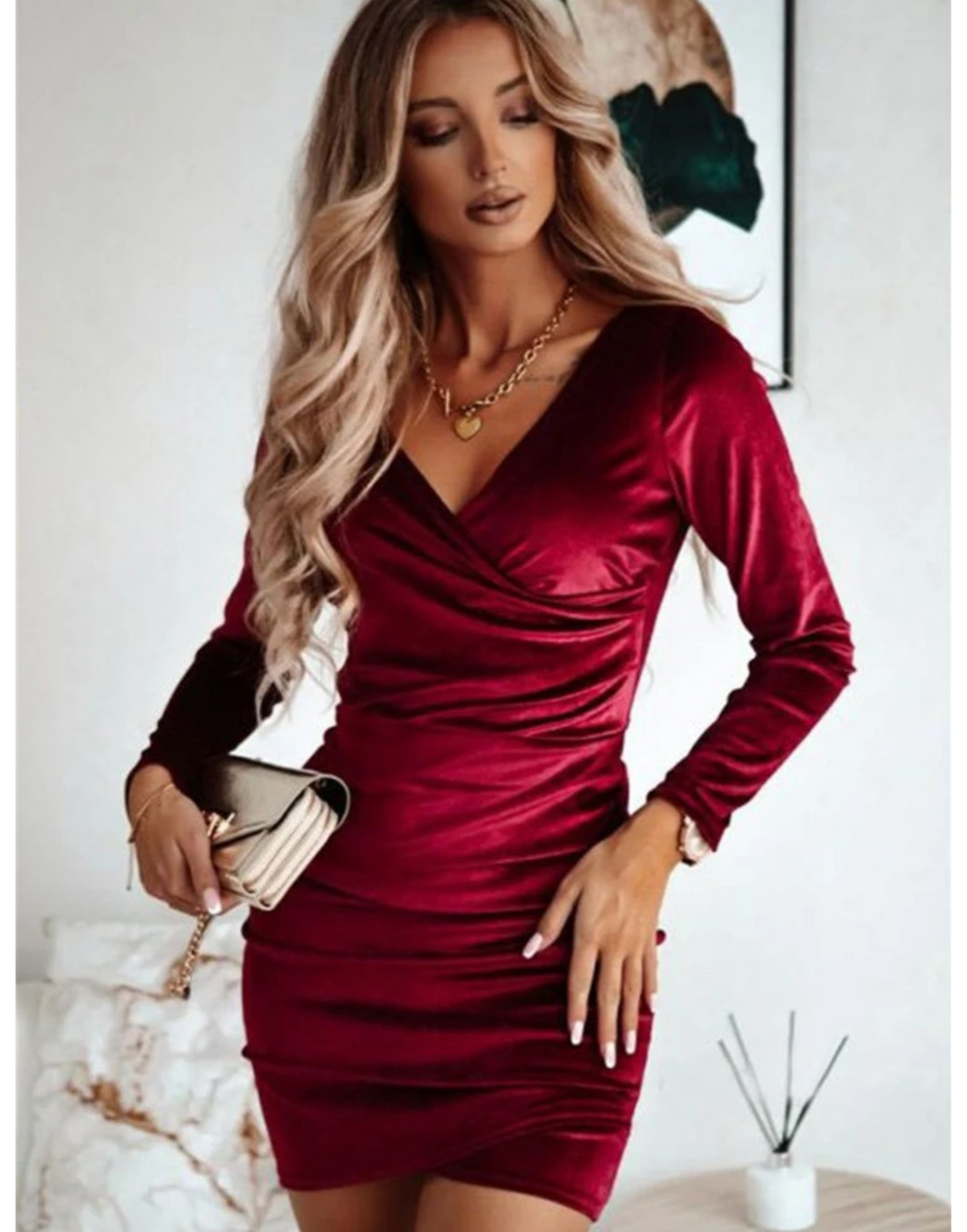 Reese - Shiny Cocktail Dress with V-neck and Wrap