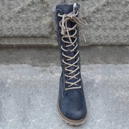 Lace-up knee-high combat boots for women
