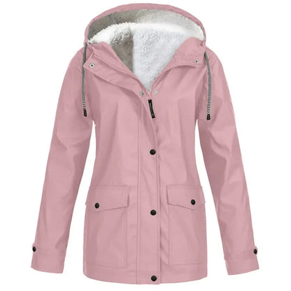 Women's Hooded Raincoat - Waterproof - Faux Fur Lined - Adjustable Cuffs - Zip Closure