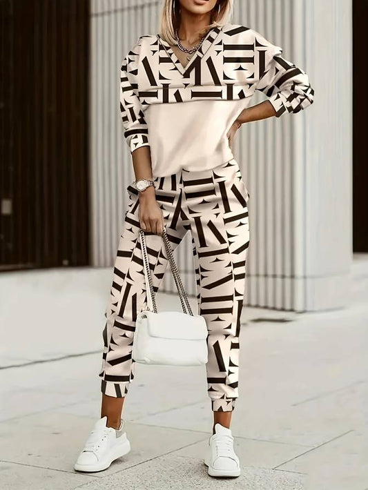 Geometric Print Slim Fit Two-Piece Outfit