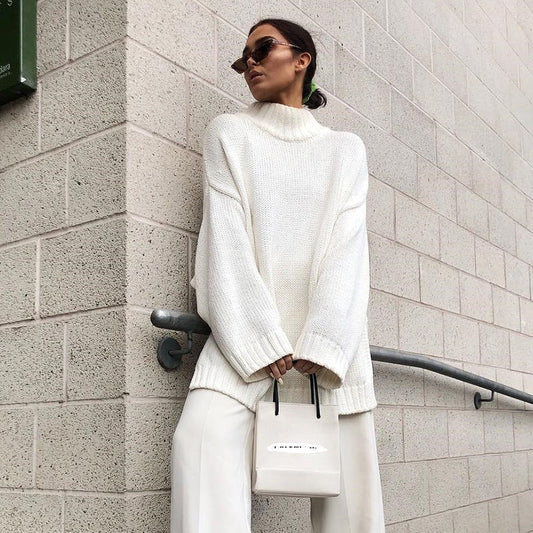 Oversized Knit Drop Shoulder Turtleneck Sweater