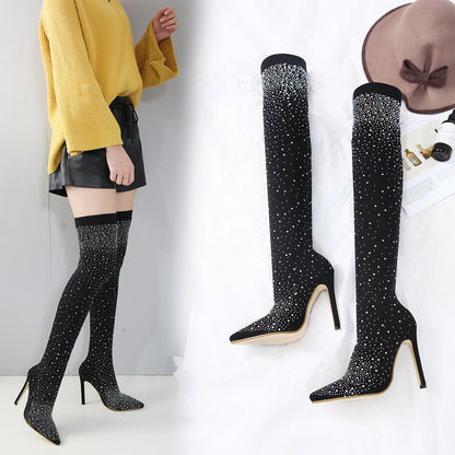 Women's rhinestone high heel over-the-knee boots