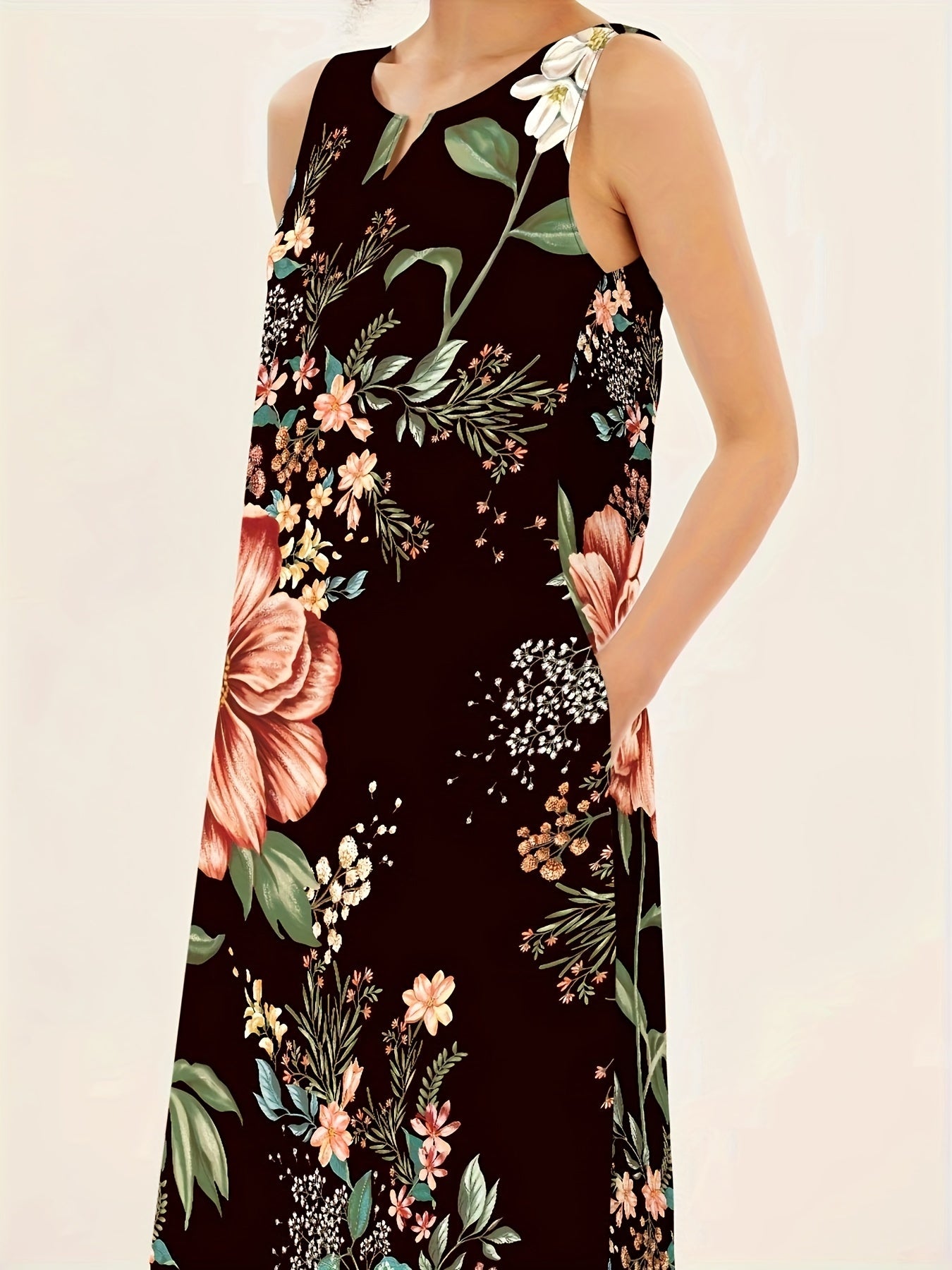 Sleeveless floral print maxi dress for women