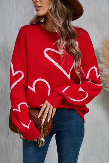 Women's hollow heart dropped shoulder sweater