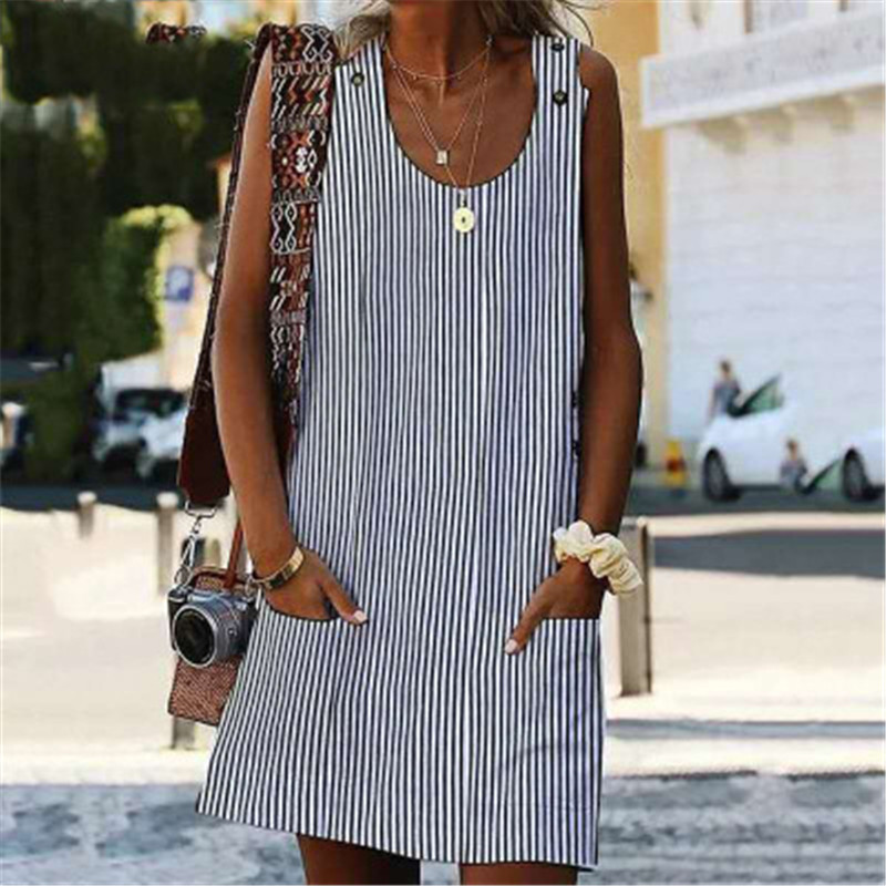 Zyla - U neck sleeveless striped sundress