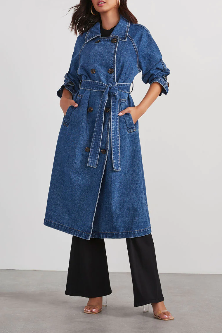 Women's windbreaker denim long loose coat