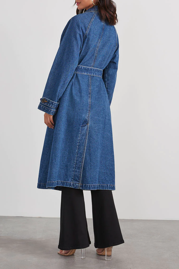 Women's windbreaker denim long loose coat